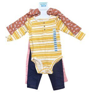 Carter's Baby 3-6M Girl's 4 Piece Long Sleeve Body Suits & Leggings Set‎